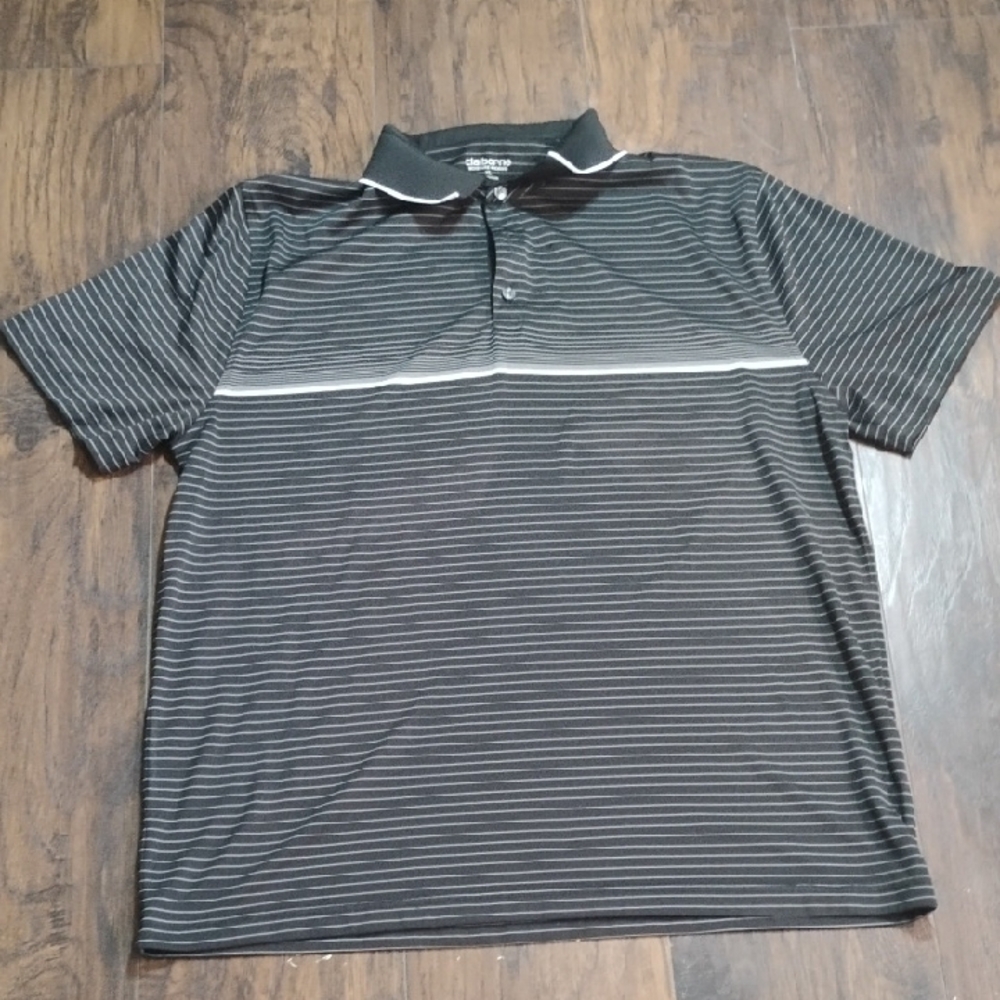 Claiborne Charcoal Striped Polo Shirt